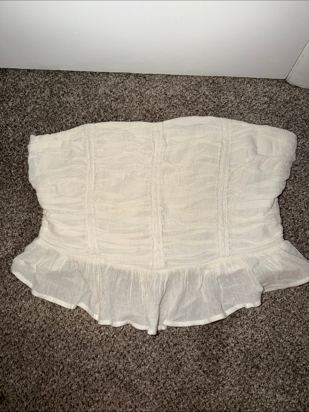 Free People Cream Smocked Strapless Top with Peplum Detail